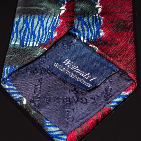Vintage J. Garcia Wetlands 1 Gray Red Abstract 100% Silk Mens Designer Tie - Picture 4 of 5